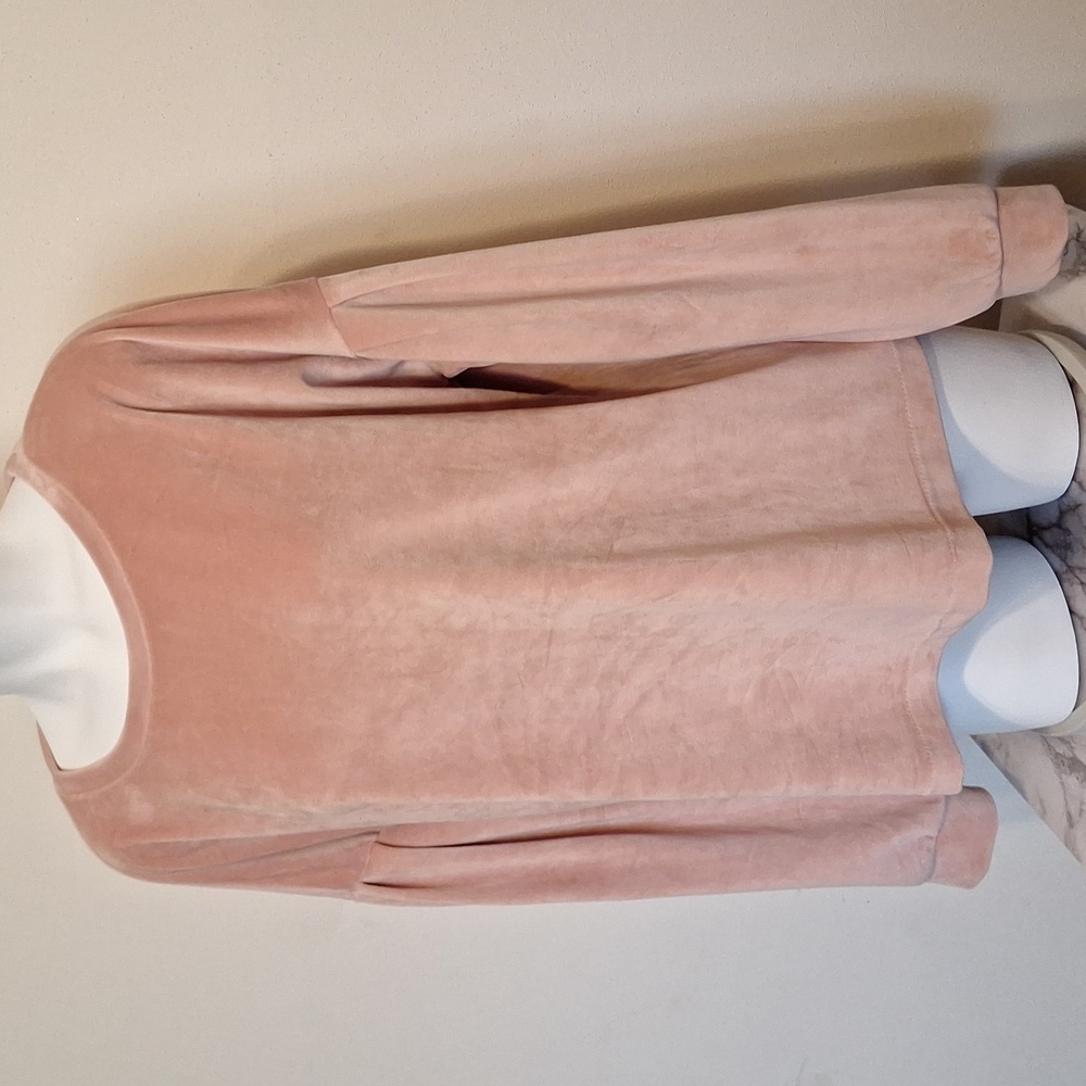 Velvet Sweatshirt XXL Soft Pink Cozy Pullover Long Sleeve Oversized Womens Top - Picture 3 of 9